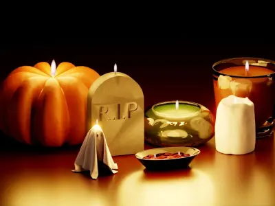 Halloween Candles Pundle with Animated Flame 3D model
