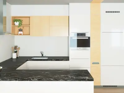 Decorated modern kitchen set with dining table 3D model