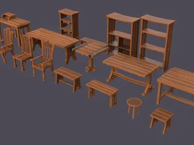 Stylized furniture collection Low-poly 3D model