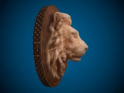 Lion Head -Wooden Relief Low-poly 3D model