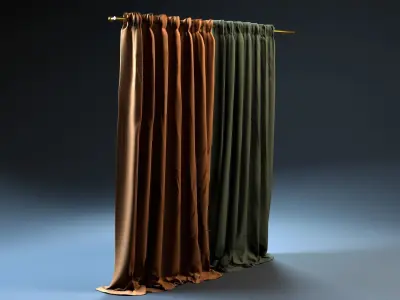 Double Color Curtains - Brown  White Grey Red 3D model