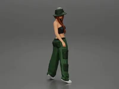 gangster lowrider girl posing in hat with pigtail hairstyle 3D print model