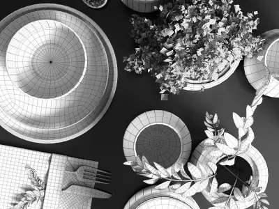 Table setting in black colors 3D model