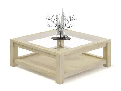 Wood and Glass Coffee Table 3D model