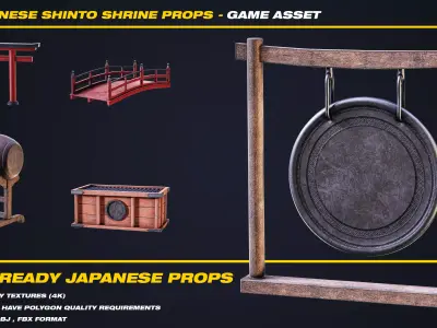 15 Japanese Shinto Shrine Props - VOL 01 - Game Asset  Low-poly 3D model