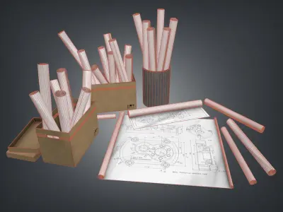 Engineering scrolls Low-poly 3D model