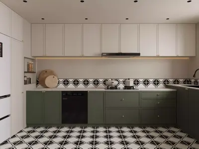 French style living room and kitchen 3D model