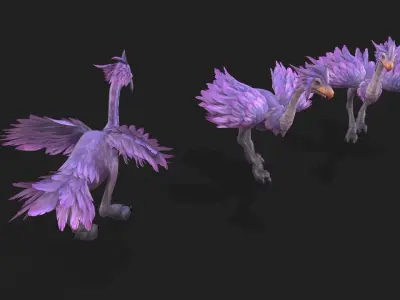 Ostrich complete animation Low-poly 3D model