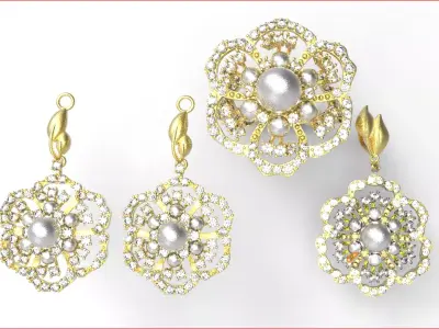 jewelry pearl and diamond brooch set Free 3D model