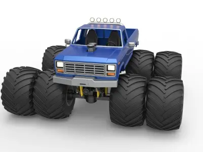 Vintage Monster Truck with double wheels Scale 1 to 25 3D print model
