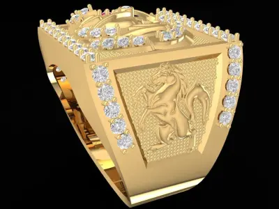 Luxury Horse Head Square Ring for Men  2809 3D print model