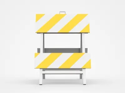 Double Two-Sided Warning Barrier With Yellow White Strips  3D model