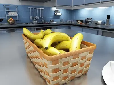 Bananas in Wicker Basket 09 3D model