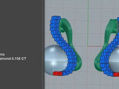 11mm pearl and diamond stud earrings 3D print model