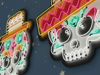 4 Cute Neon Wall Decoration with Skull Patterns Low-poly 3D model