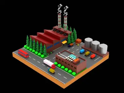 Factory Warehouse Low-poly 3D model