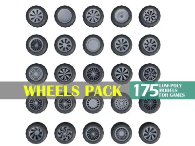 Low Poly Wheels Pack Low-poly 3D model