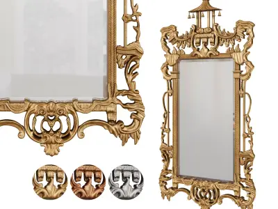 Chinese Chippendale style carved giltwood mirror 3D model