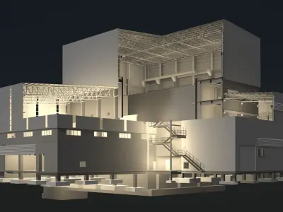Industrial building in cutaway section 25i16 3D model