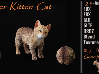 Kitten Toyger Cat Low-poly 3D model