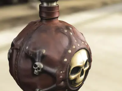 Pirate Skull Leather Flask Low-poly 3D model