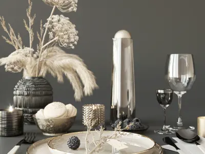 Tableware with heracleum 3D model