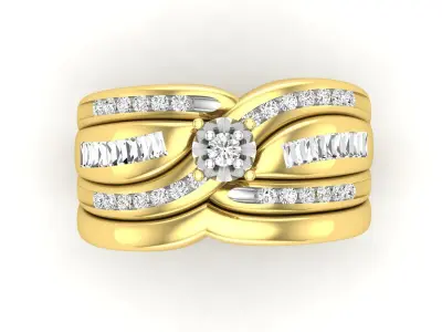 AV 616 Baguette and Round Diamond Bridal Ring Set 3D print model