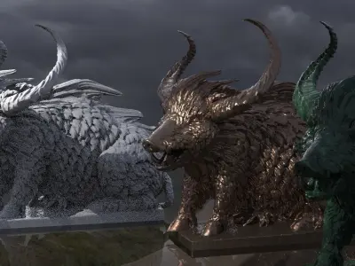 Horned Wild Boar Statue 3D model