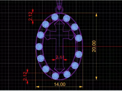Oval Frame Gemstone Cluster Cross Necklace Item 17 Free 3D print model