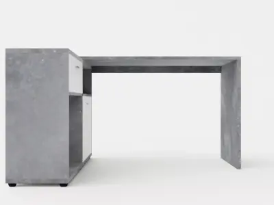 Diego Desk 138 Cm With Adjustable Shelf White Concrete Low-poly 3D model