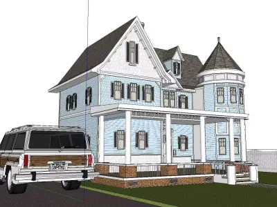 Nobility-History-Castle-Villa-021 victorian house with car 3D model