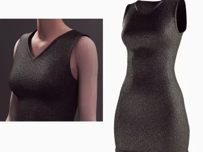 Elegant Night Outfit Dress Handbag and Heels PBR Set Low-poly 3D model