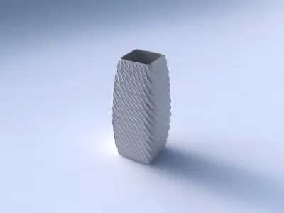 Vase rectangle with twisted diagonal grid dents 3D print model