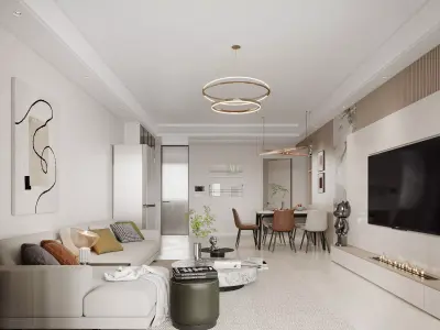 Modern living room dining room interior scenes 317 3D model