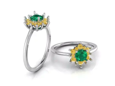 Elegant Gold Ring with Ruby Center and Diamond Halo 3D model