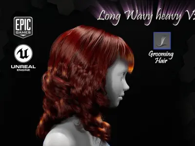 Long Wavy Heavy V2 Grooming Real-Time Hairstyle Unreal Engine 4 3D model