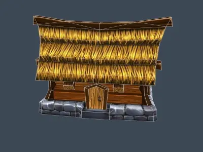 Cartoon Old Wooden House Building Low-poly 3D model
