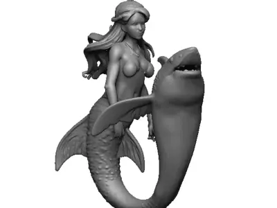 mermaid and shark pendant 3D print model
