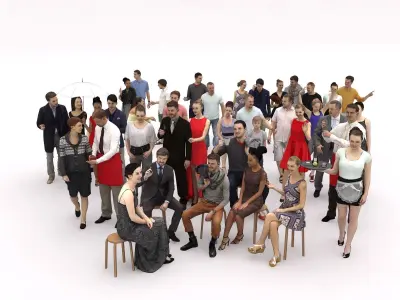 40x Crowds Scanned Casual Elegant 2 Summer Cafe Sitting People Low-poly 3D model