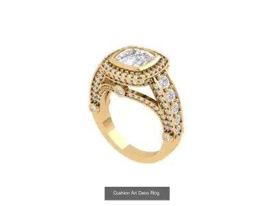 Cushion Solitaire Art deco Ring Collaction 3D Model Collection