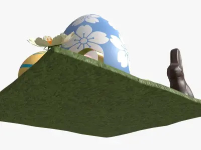 Easter Eggs Rabbit Flowers Composition 3D model