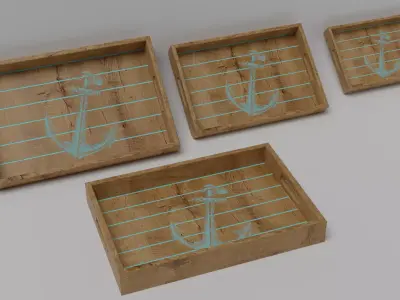 wooden tray with anchor 3D model