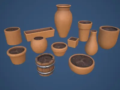 Stylized House Plants Pots Pack Low-poly 3D model