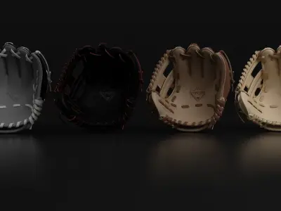4 Baseball Gloves 3D model
