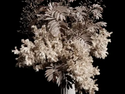 pampas dry flowers in a concrete vase bouquet 51 3D model