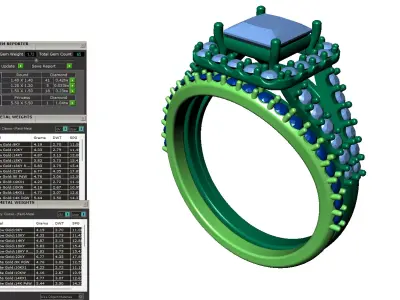 Princess Diamond Halo Engagement Ring Bridal Set 3D print model