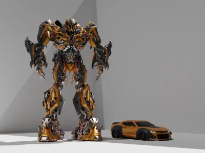 Realistic Bumblebee Transformer and Chevrolet Camaro 3D model