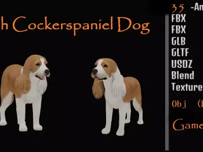 English Cocker Spaniel Dog Low-poly 3D model