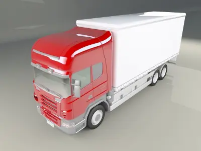Truck with white trailer 3D model Low-poly 3D model
