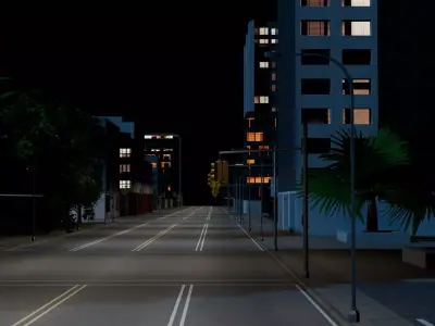 City Downtown Skyscraper Street 11 - NIGHT Low-poly 3D model
